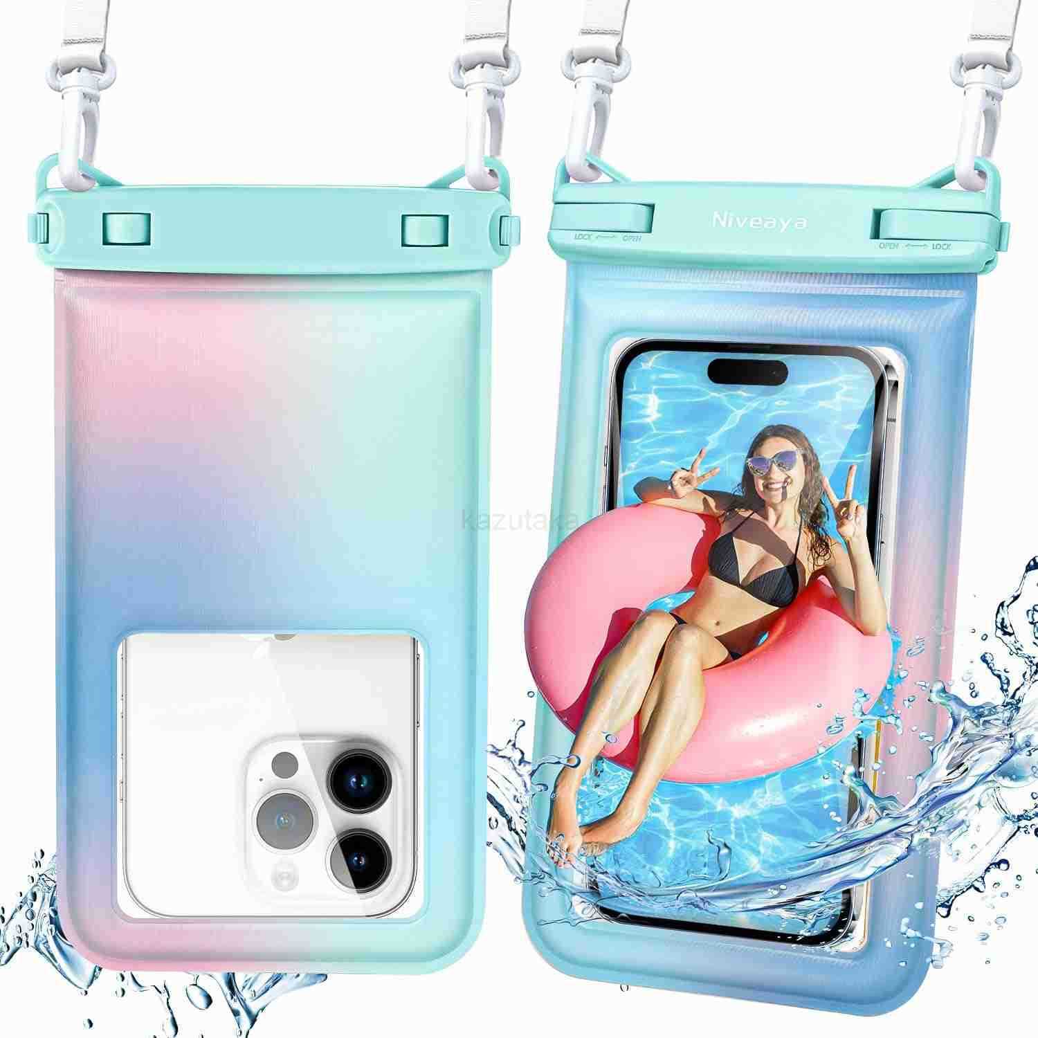 Niveaya Tie Dye Floating Waterproof Phone Pouch 2 Pack Universal Waterproof Phone Case Up to 7Phone Dry Bags with Adjustable Lanyard for Vacation Beac