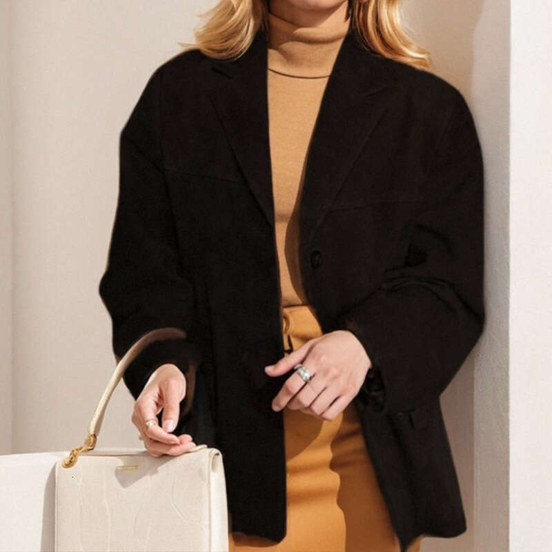 European and American Women's Style Retro Brown Loose Pocket Long Sleeve Suit Jacket for Women 2025 New Casual Fashion Trend Clothing
