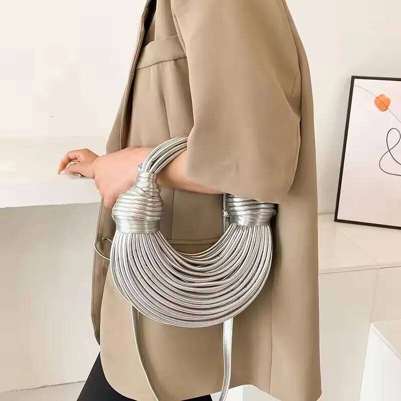Designer Bags Fashionable Cross-Border Women's Handbag Hand-Woven Striped Bread Knotted Dumpling Cloud Hand-Held Slant Crossbody Bag Hot Selling