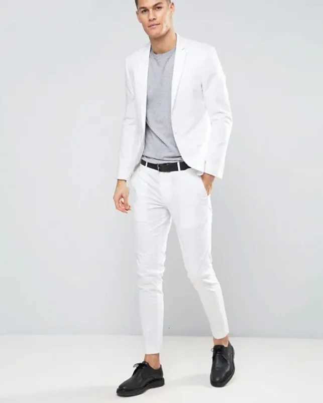 White Two Pieces Mens Suits Slim Fit Groomsmen Wedding Tuxedos For Men Designer Blazers Fashion Back Vent Formal Dress Suit W250910