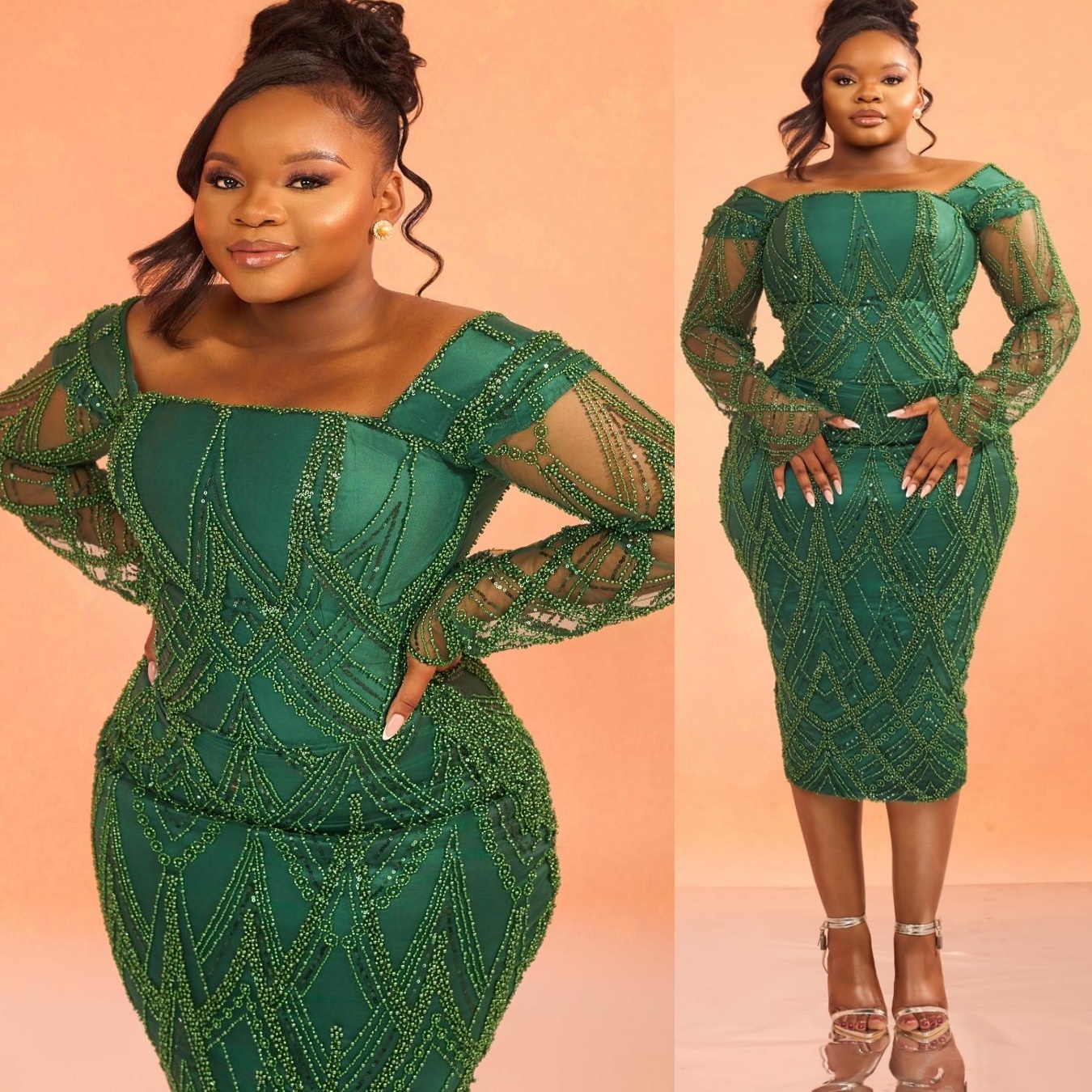 Sheath Hunter Green Prom Dresses 2025 Sequined Full Sleeves Evening Formal Party Second Birthday Engagement Gowns Plus Size Dress For Special Occasion