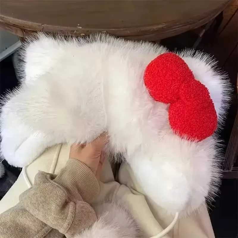 Korean Sweet Bow Plush C for Women Winter Girls Keep Warm Windproof Cat Ear Protection Hats Cute Pompom Beanie with Lace BowXJ250910
