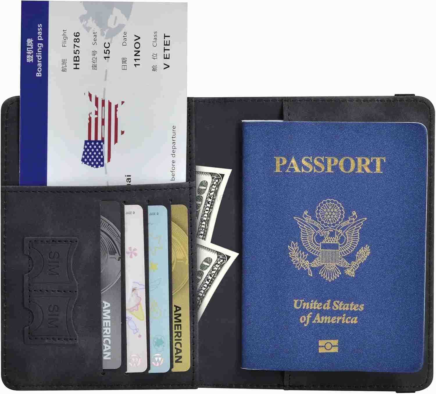 Passport Holder Passport Cover with CARD Slot and Boarding Pass Slot Combo Passport Wallet Case Book Travel Must Have RFID Blocking Leather Travel Acc