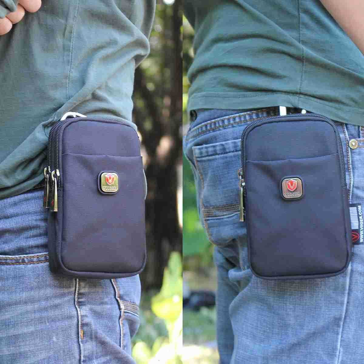 Versatile Nylon Dual Phone Holster Cellphone Belt Case Holder Mens Belt Pouch wClip Smartphone Belt Loop Pouch Bag 2 Zipper Pockets Compatible with iP