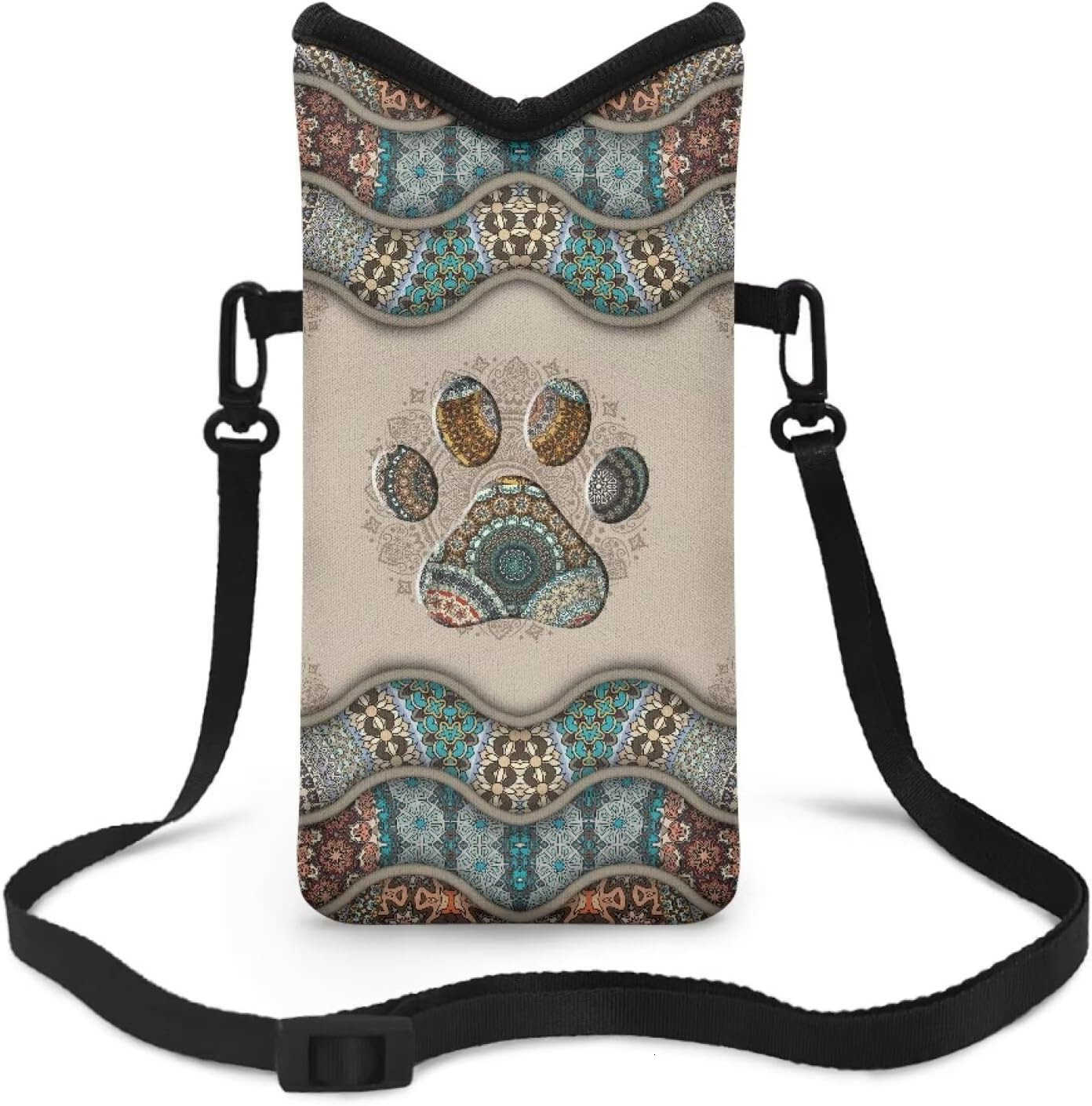 Boho Paw Print Neoprene Phone Sleeve for Women Men Lightweight Cell Phone Pouch Case Bag with Crossbody StrapNeck Lanyard for iPhone 8 X 4 inch Z25091