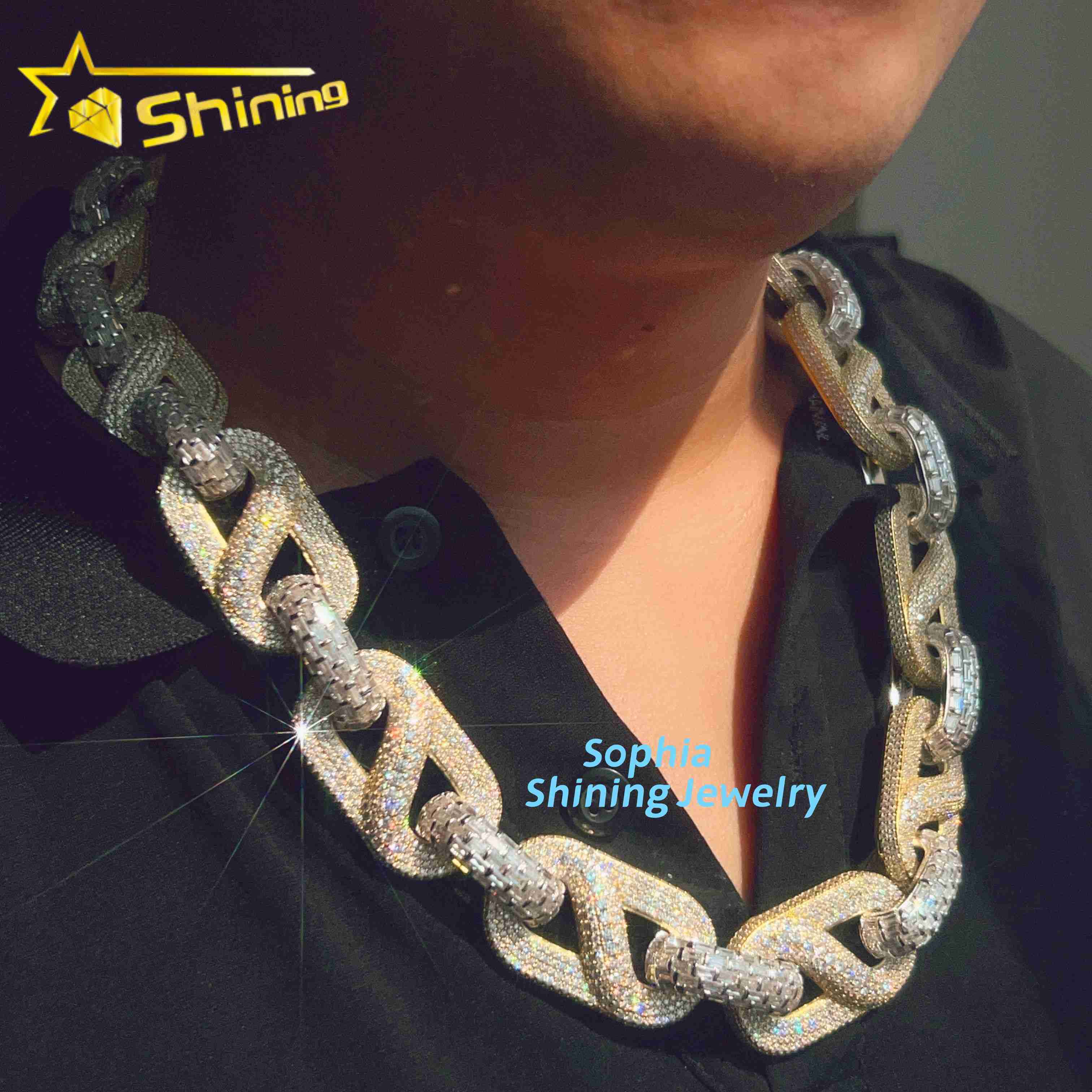 Luxury Fashion Design Vvs Moissanite Diamond Hip Hop Buss Down Rapper Jewelry baguette Cut Silver Cuban Link Chain GRA Certified