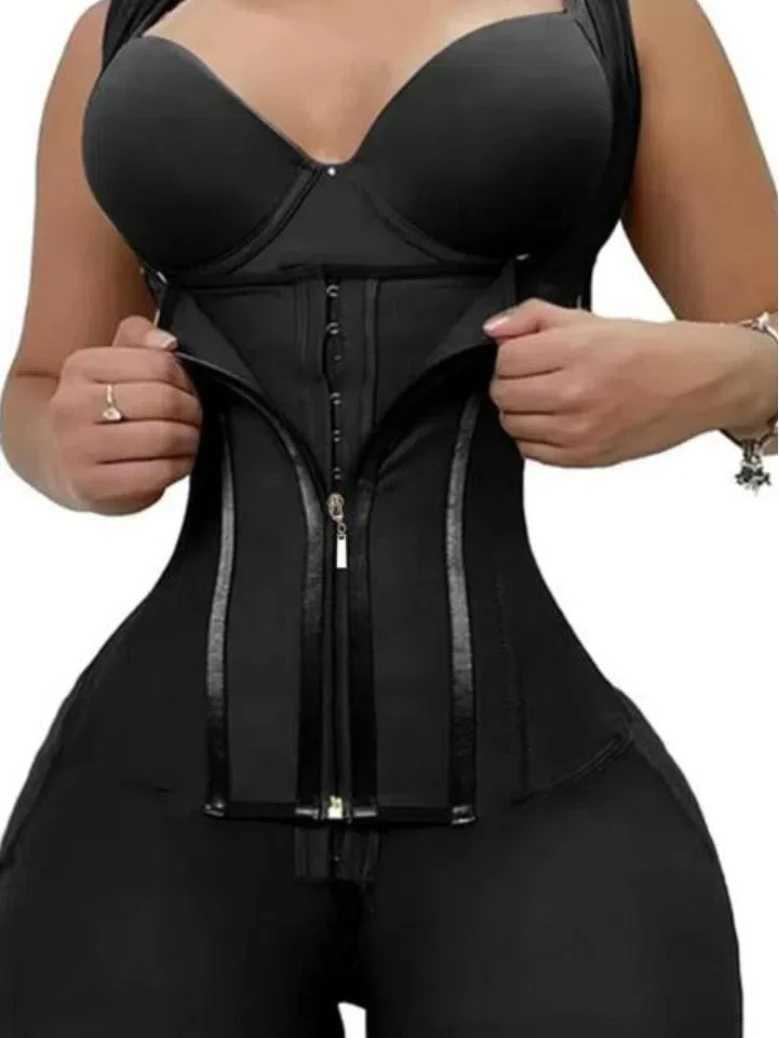 Womens LaceTrimmed Shapewear Bodysuit Tummy Control Corset with Adjustable Straps Zipper Black Comfortable W250910