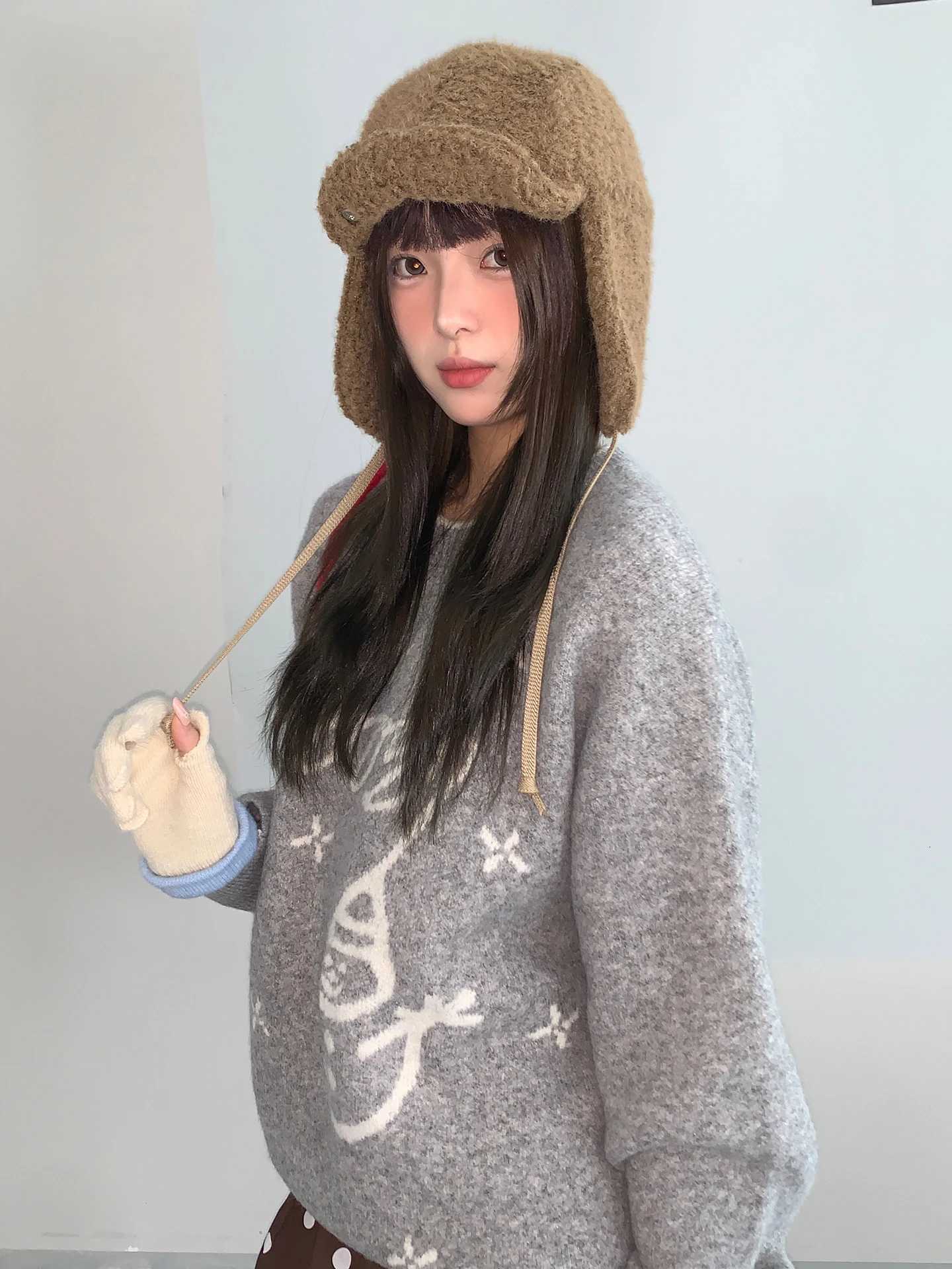 Thicke EarProtecting i Feng Hat Casual FlatBrimmed Hat With Antelope Velvet Patchwork Cute Winter G250910