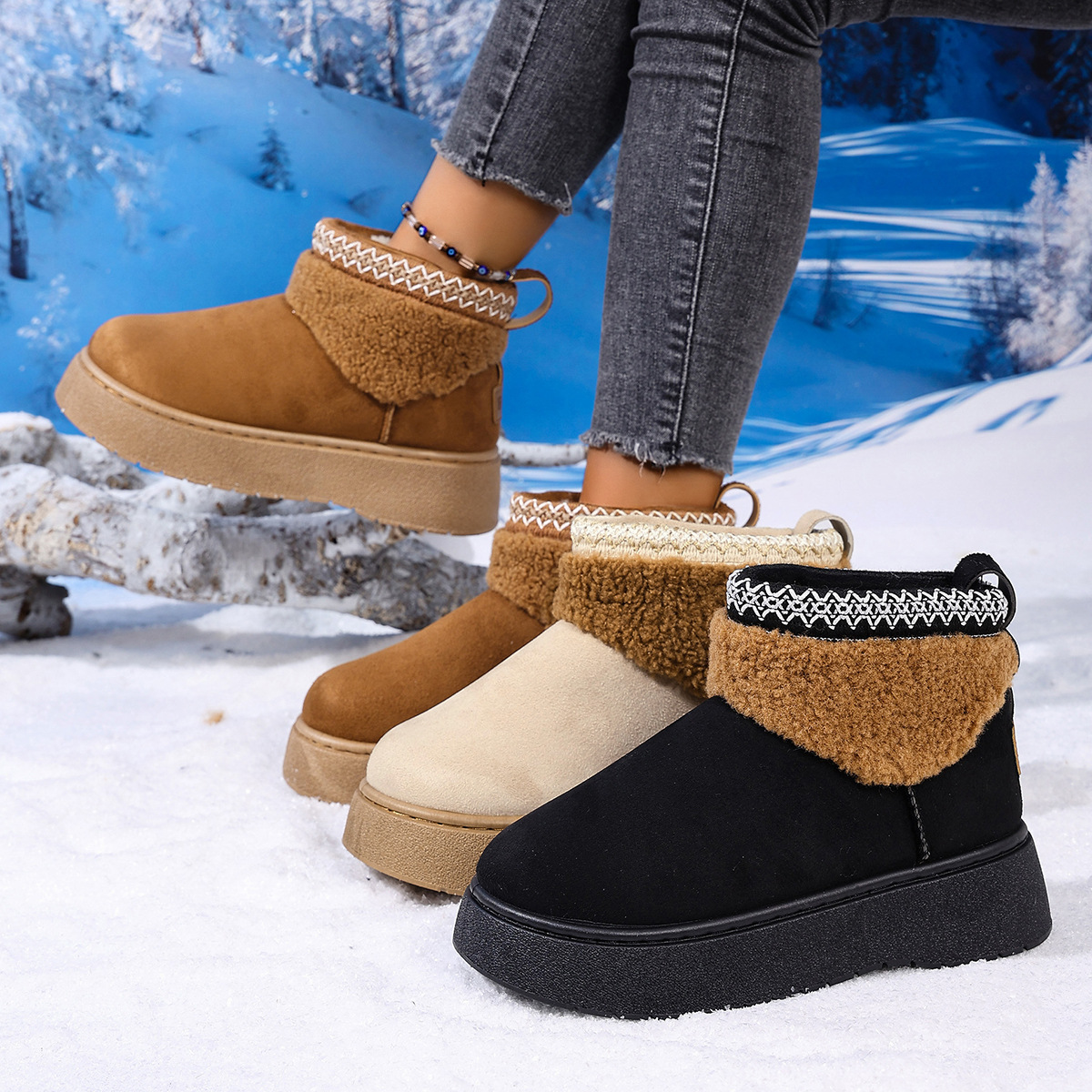 Free shipping Designer Boots Fashionable snow boots for women comfortable winter warmth thick soled sleeve cotton boots beige