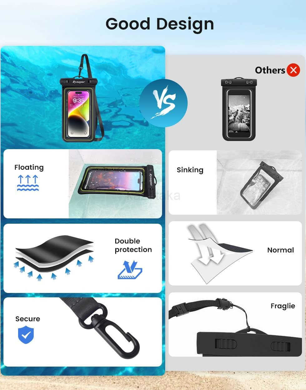 IP68 Waterproof Phone Pouch Floating Waterproof Phone Case for iPhone 16 15 Pro Max S24 S23 Pixel 8 Pro with Detachable Lanyard Cellphone Dry Bags Bea