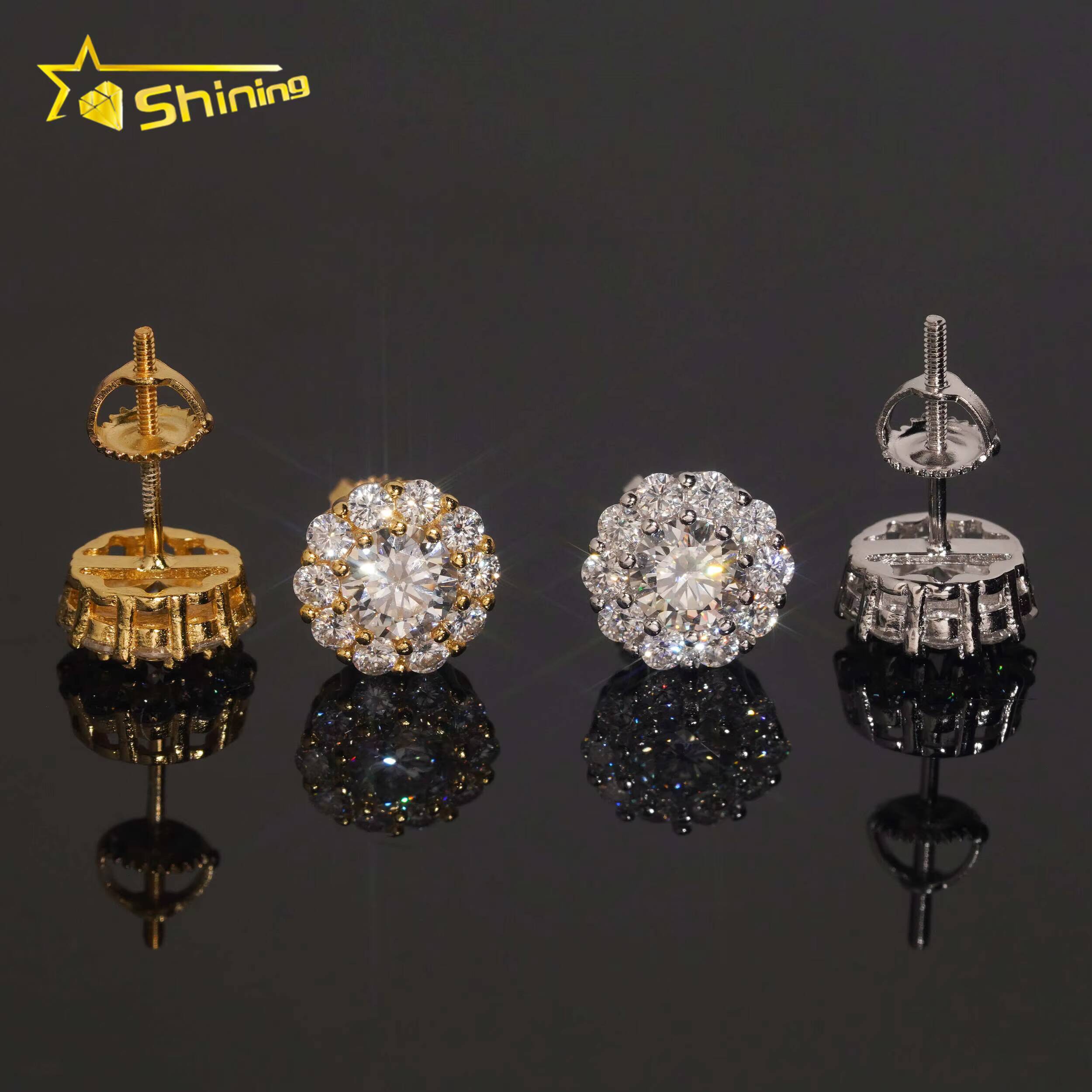 USA Local Stock Fast Ready Design S925 Sterling Silver Iced Out Earrings VVS Moissanite Diamond Screw Back Earring Stud