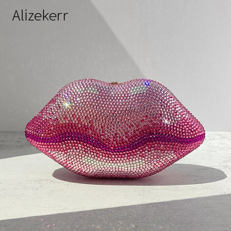 Alizekerr Lip Shaped Crystal Evening Bags Women er Gorgeous Unique Diamond Clutch Purses And Handbags Wedding Party 250815