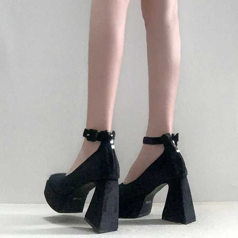 Gorgeous Velvet Block Heel Platform Pumps Women Green Mary Janes Shoes for Woman High Heels Ladies Luxurious Party Dance Shoes W250910