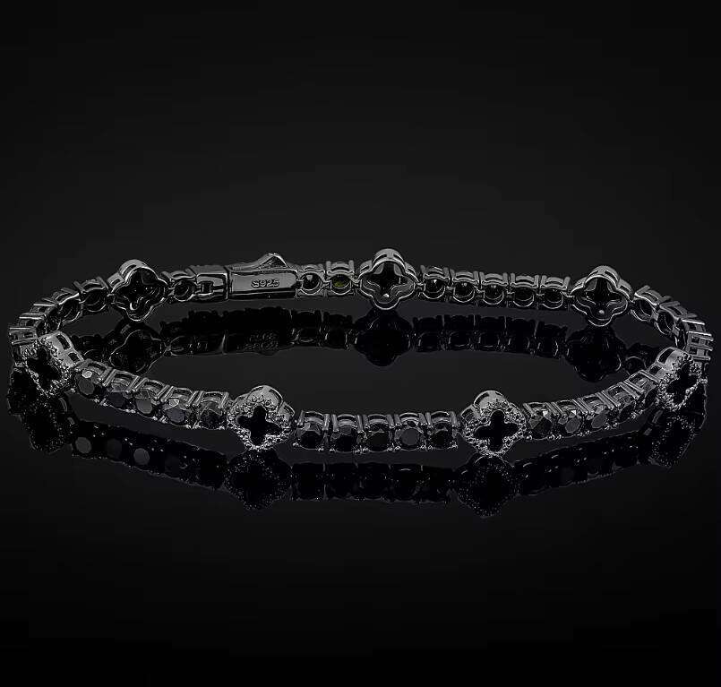 Sterling Sier VVS Four Leaf Black Onyx Tennis Bracelet Hip Hop Jewelry Moissanite Clover Bracelets Men