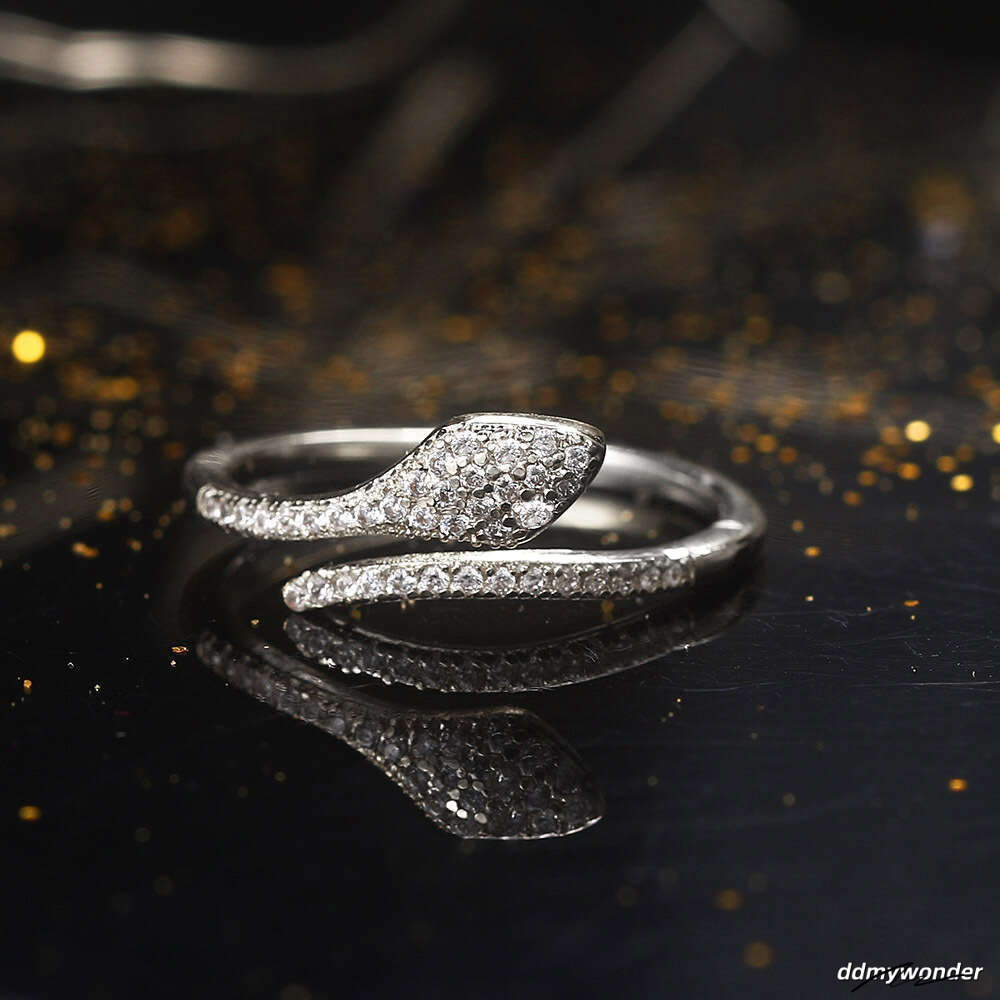 Lingyue INS Zircon Micro-Inlaid Snake-Shaped Trendy Women's Open Ring Gold-Plated Jewelry ddmywonder ddmywonder