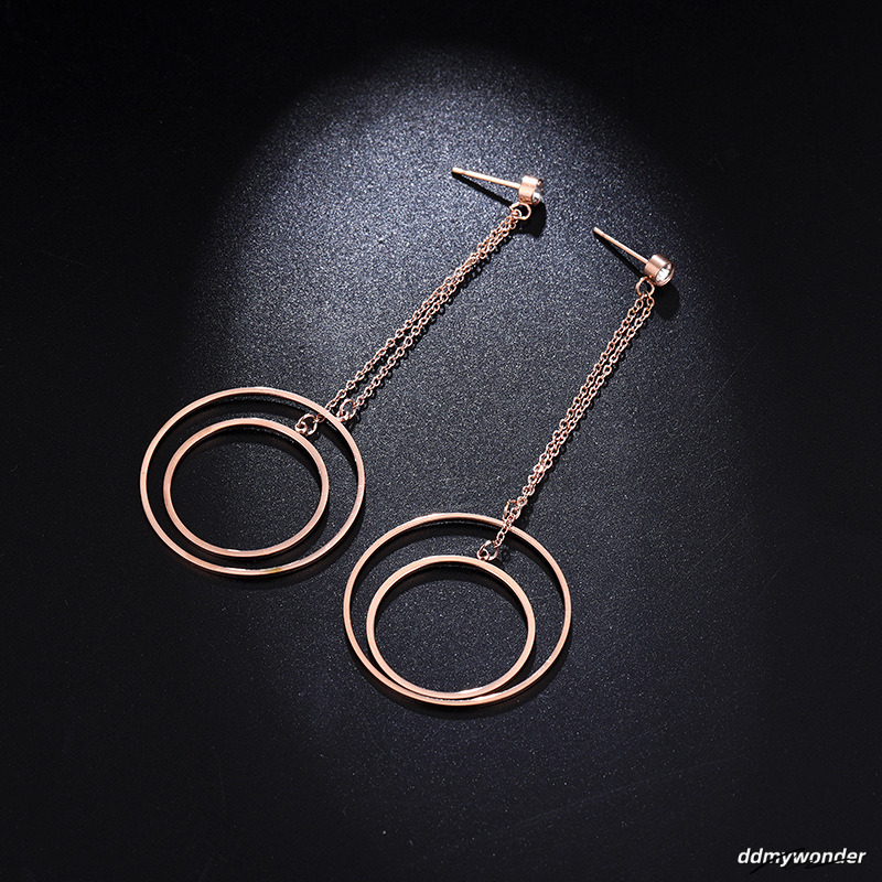 Titanium Steel Rose Gold Designer For Women, Hollow Circle Tassel Versatile Fashion Ladies' Jewelry Earrings Accessories Wholesale