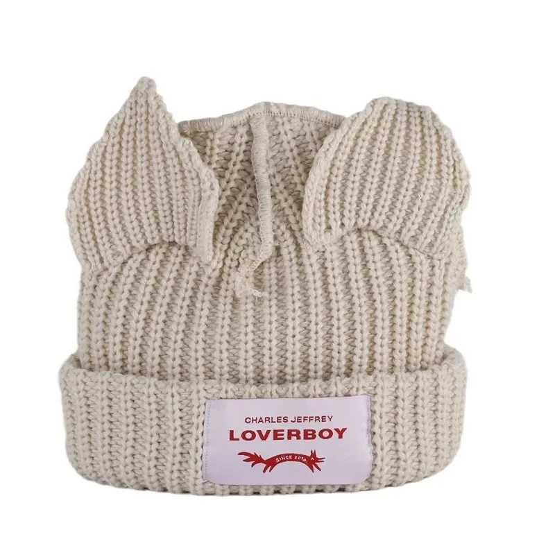 Autumn Winter Cute Cat Ear Beanies Skullies Brand Doublelayer Pig Ear Hat Women Men Warm Outdoor Unisex Knitted Hat oyXJ250910