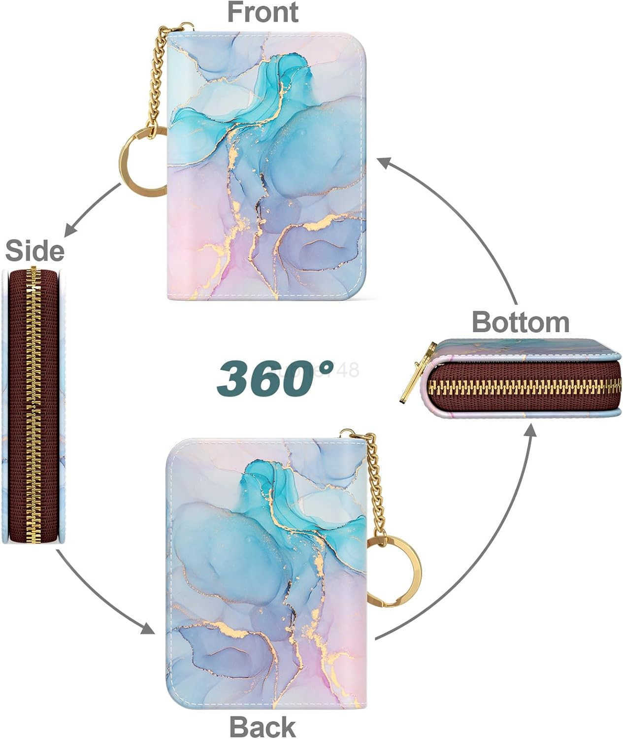 Womens Small RFID Blocking Leather Wallet Colorful Ink Marble Slim and Compact Size 12Slot Compartment Protects PrivacyZ250910
