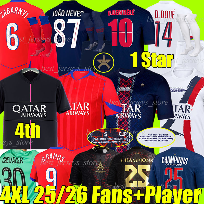 4XL 2025/26 O.DEMBELE 4th soccer jerseys JOAO NEVES D.DOUE B.BARCOLA KVARATSKHELIA VITINHA HAKIMI G.RAMOS CHEVALIER MARQUINHOS football shirt men kids kits sock sets