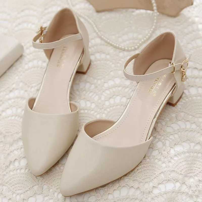 sapatos femininas women fashion sweet point toe black patent leather buckle strap square heel shoes lady beige work shoes ca390 W250910