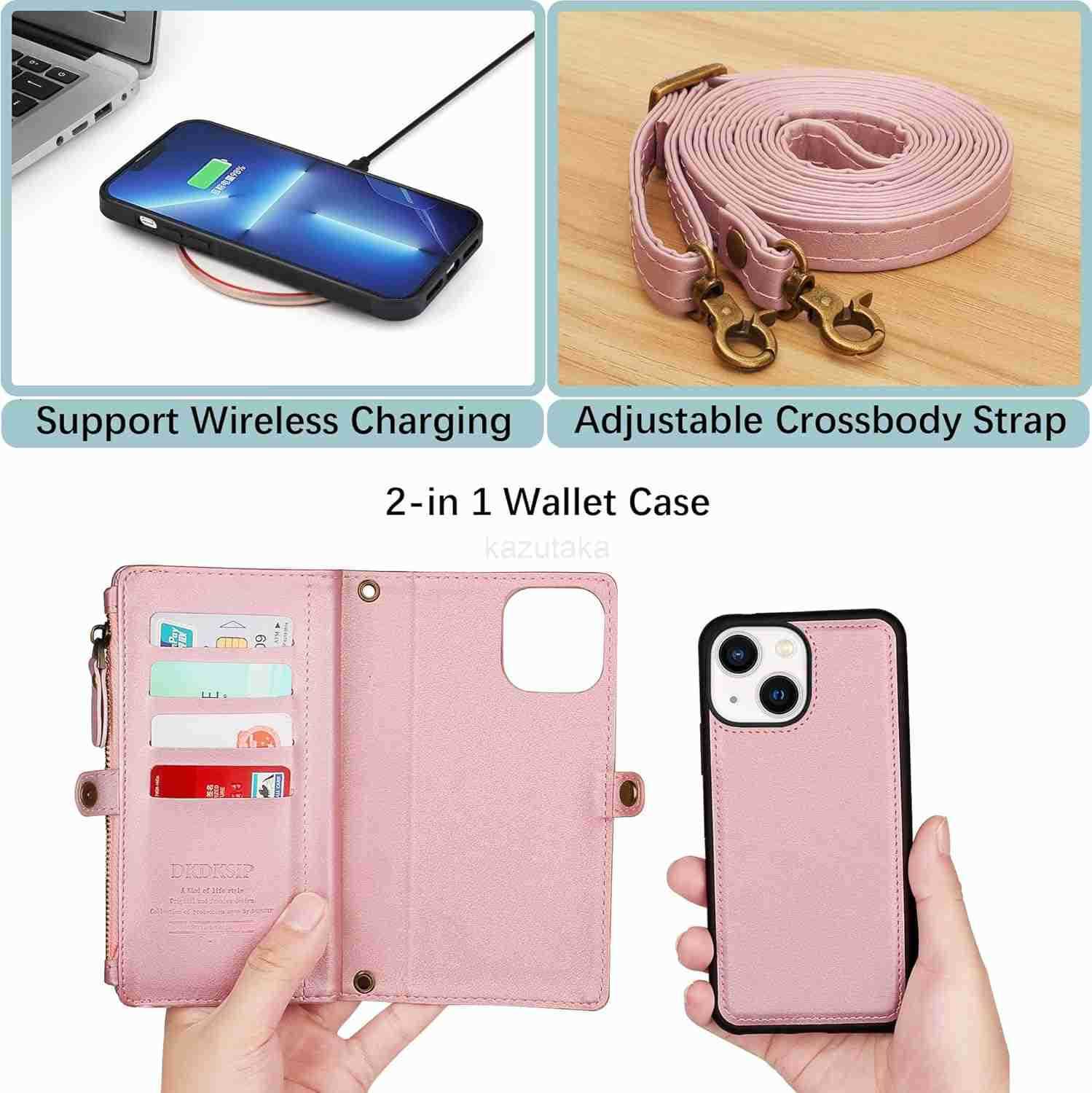 for iPhone 16 Pro Wallet Case for Women Support Wireless Charging with RFID Blocking Card Holder PU Leather Wallet Detachable Magnetic Phone Case Cros