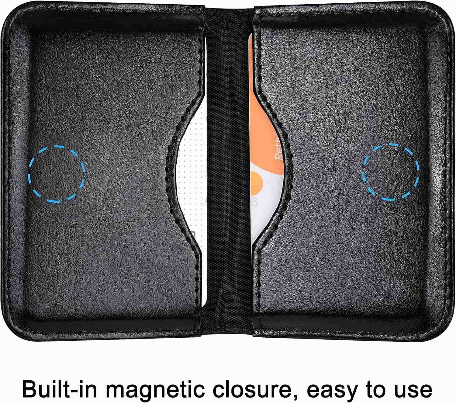 Business Card Holder 2Sided PU Leather Folio Name Card Holder Wallet Case with Magnetic Shut for Men and Women Ultra Slim and ThinZ250910