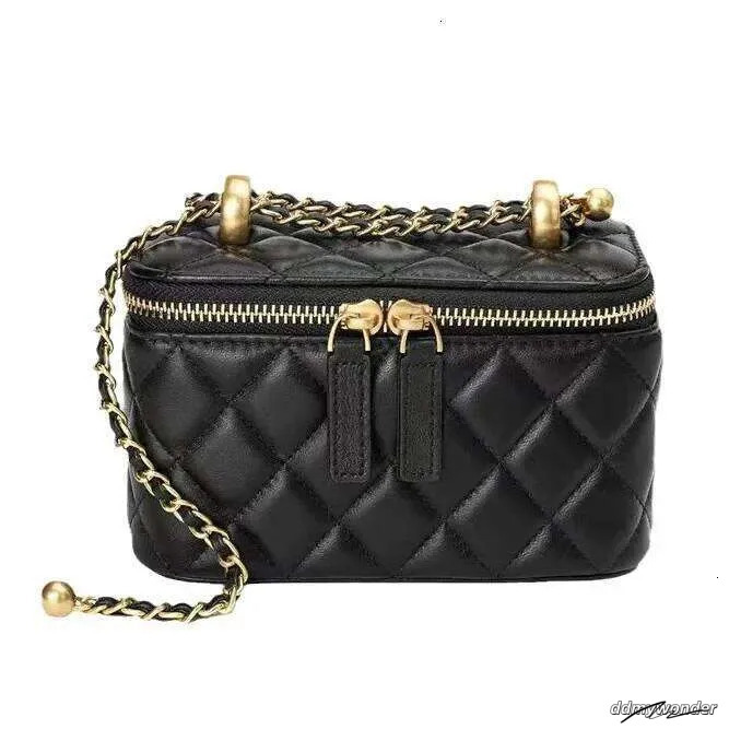 Tweed Style Genuine Leather Women's Gold Ball Argyll Chain High-End Feel Lipstick Crossbody Small Square Bag ddmywonder ddmywonder