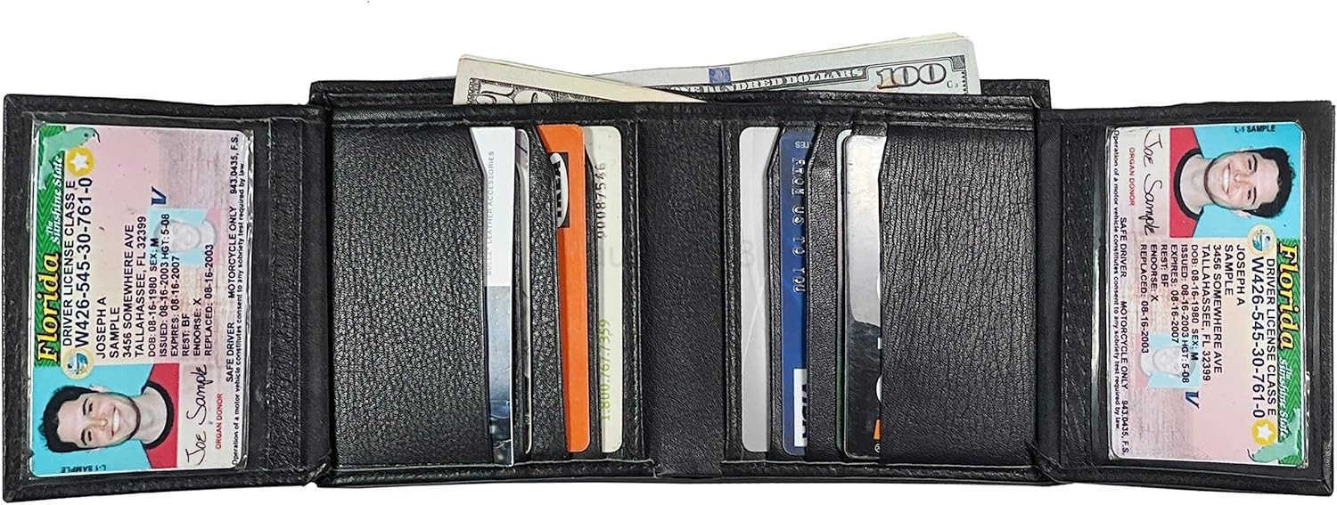 Genuine Nappa Cow Leather Thick Dual CARD ID Flap Quad Fold Large Bifold Mens Wallet Passcase RFIDZ250910