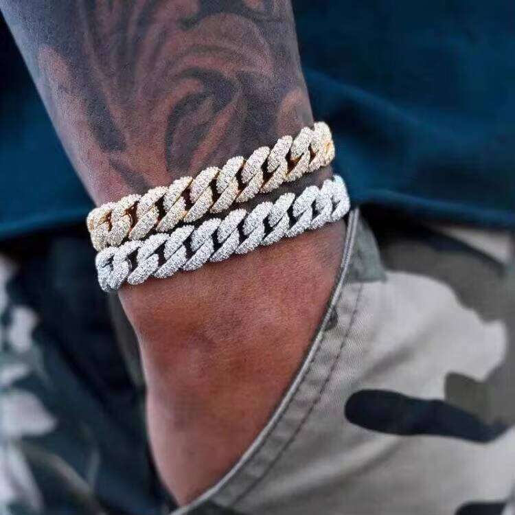RTS Hot Sale VVS Moissanite Sterling Sier Iced Out Dia Cuban Chain Bracelet Fine Jewelry Bracelets Bangles