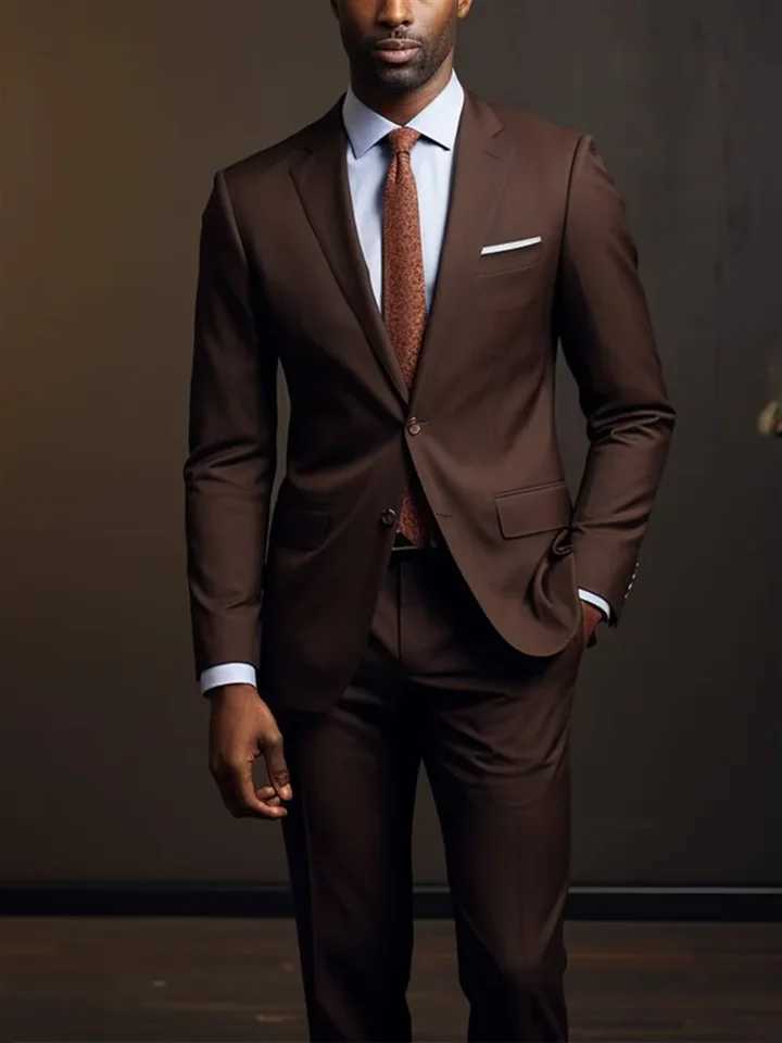 2 Piece Dark Brown Men Suits Set Formal Single Breasted Notch Lapel Male Suit Slim Daily Smart Causal Office Wedding Tuxedo W250910