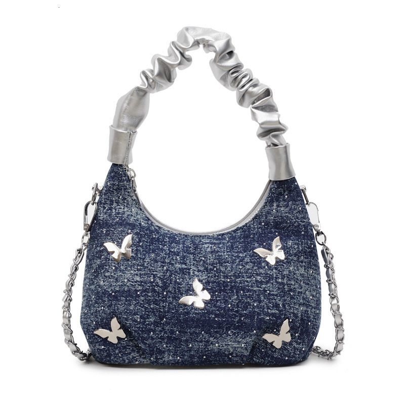 2025 autumn new Korean fashion light luxury butterfly niche design versatile trendy handbag women's bag denim dumpling bag designer bag