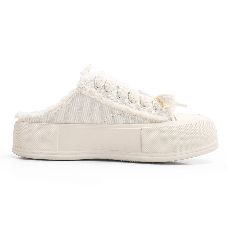 Jiffflyx Q.Vonton Women's 2025 Summer Breathable Versatile White Lazy Half-Slip- Shoes