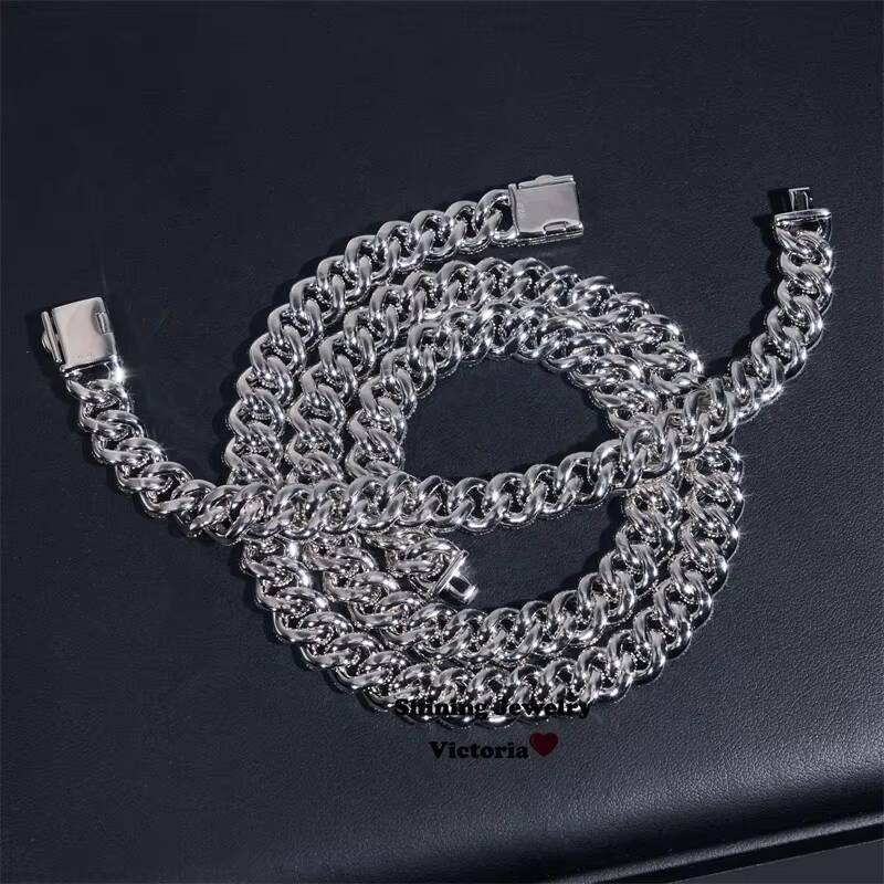 Pass Diamond Tester VVS D Color Moissanite Iced Out Hip Hop 10MM Cuban Link Chain Necklace