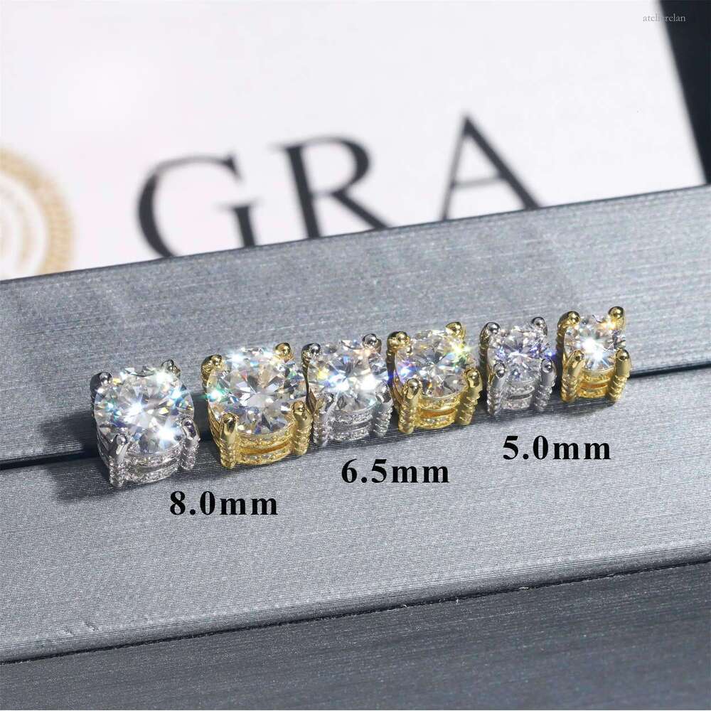 4 Prong Round Shape Sier 5mm 6.5mm 8mm Moissanite Stud Earrings Screw Back Pass Dia Tester