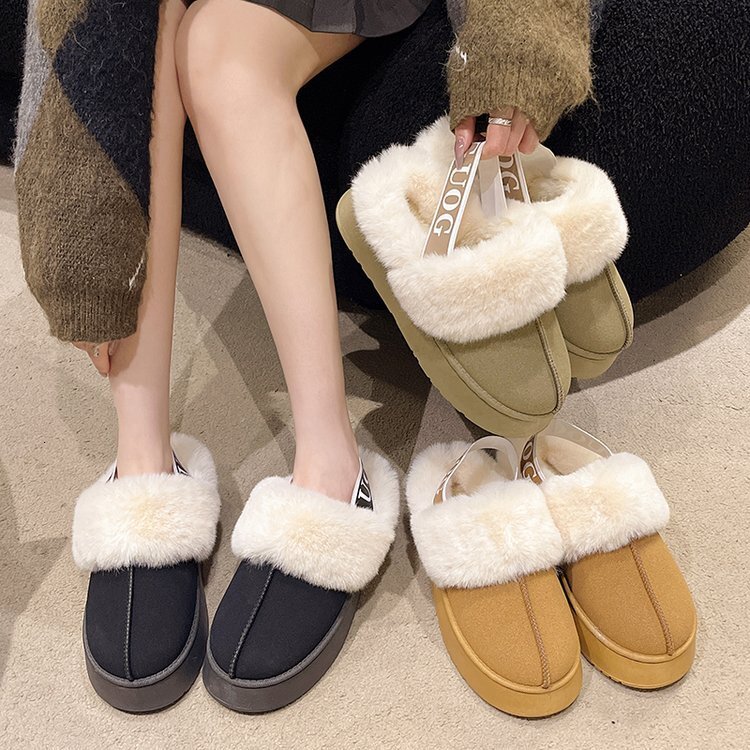 Designer Shoes Snow Boots for Women Two Way Wear Thick Soled Slippers Fleece Lined Warm Outdoor Plush Furry Slippers