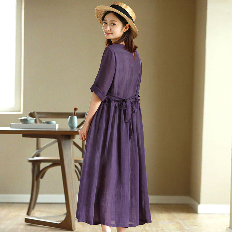 XR163 Slimming Artistic Loose Round Neck Skirt