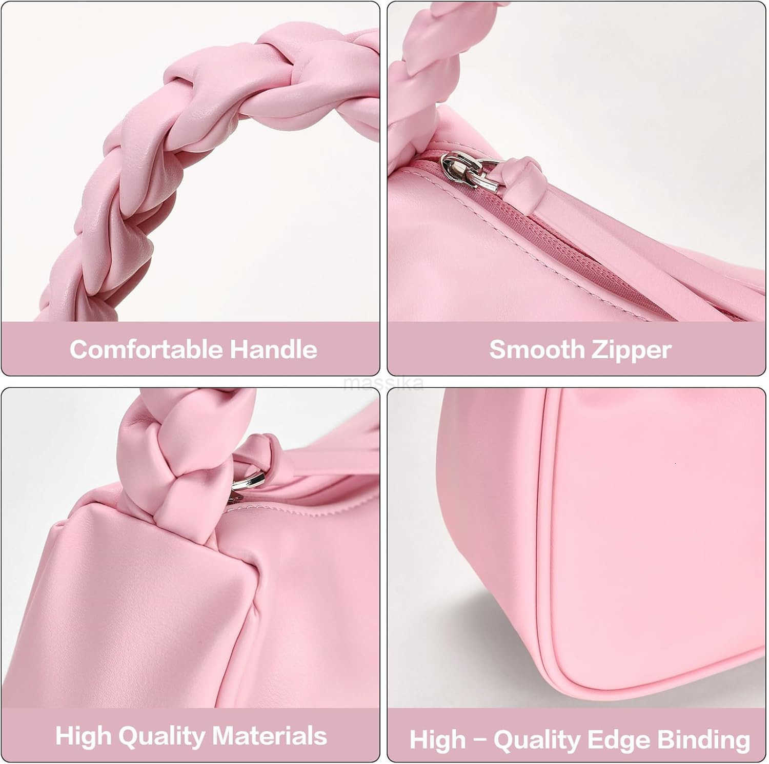 Leather Shoulder Bag for Women Cute Hobo Tote Handbag Mini Clutch Purse with Zipper Closure M250910