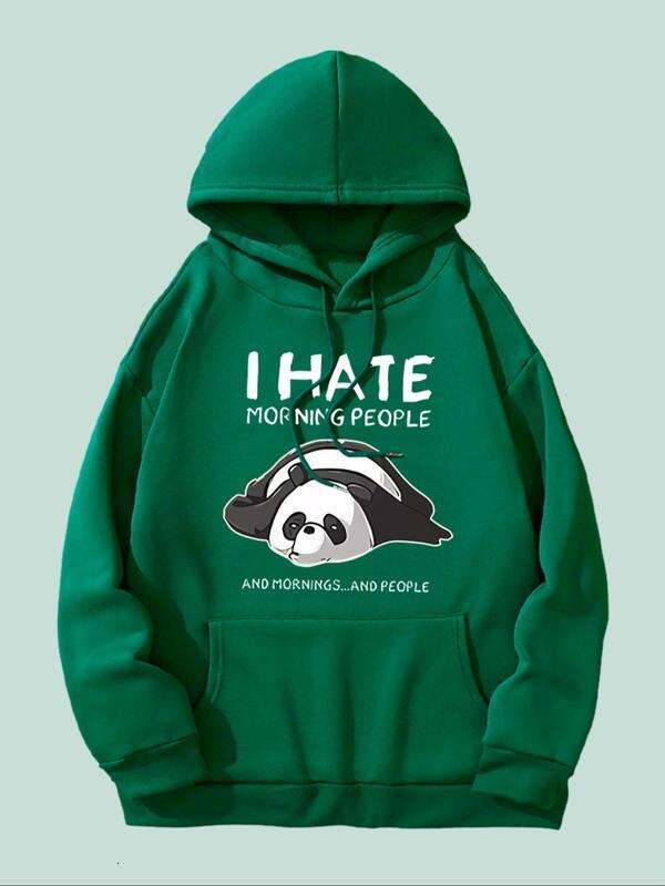 Women's Cartoon Panda Letter Print Drop Shoulder Hoodie, Fashion Casual Drawstring Pocket Hooded Sweatshirt Daily Holiday Outdoor Wear, Women Clo