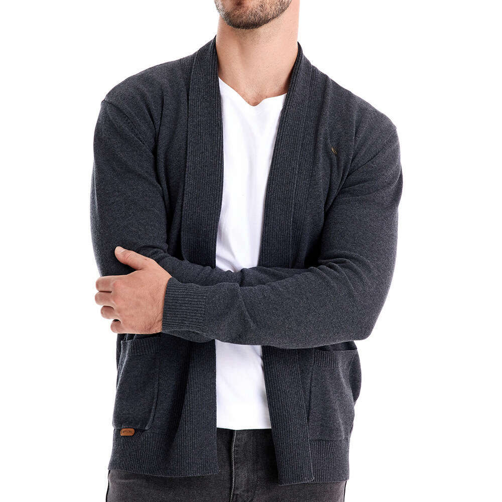 Men's casual autumn cardigan high-quality business knit sweater, solid color men's top