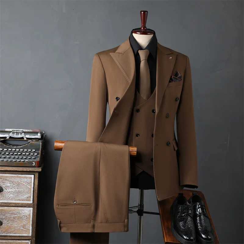 High Quality Mens Suit Slim Fit Formal Business Office Set Wedding Party Fashion Mens Suits 3 PiecesjacketVestPants W250910