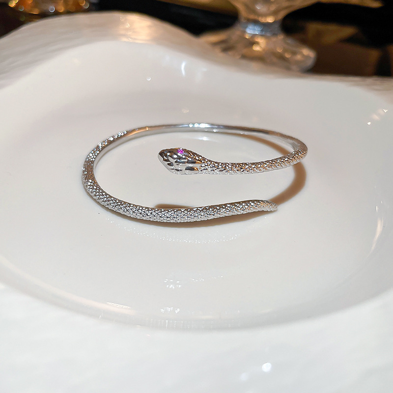 Luxury Brand Designer Jewelry 18K Real Gold Plated Zircon Snake Shape Open Bracelet Light Luxury High-End Feel Bracelet Niche Versatile Jewelry Wholes