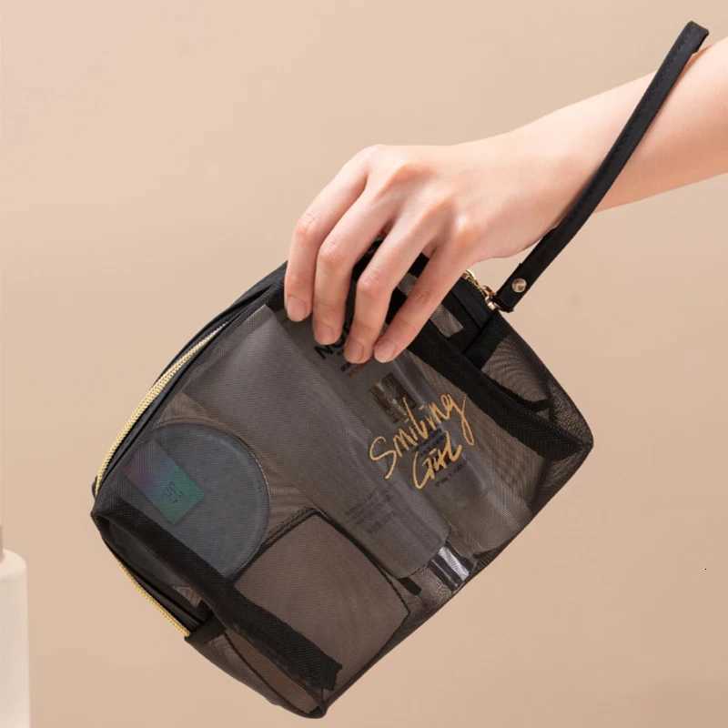 LargeCapacity Black Mesh Makeup Case Organizer Storage Pouch Casual Zipper Toiletry Wash Bags Make Up Women Travel Cosmetic BagXJ250910