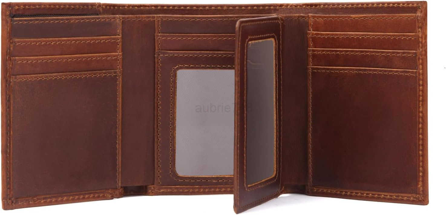 Mens Trifold Wallet with 2 ID WindowLargecapacity Genuine Leather RFID Blocking Wallet for Men BrownZ250910