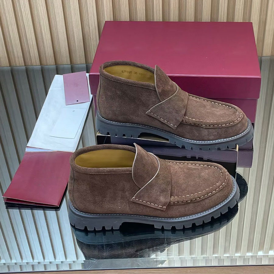 top quality designer shoe woman Luxury Horsebit loafers Vacation Leisure thick-soled casual shoes Metal buckle Suede platform High-top slip on shoes Dress