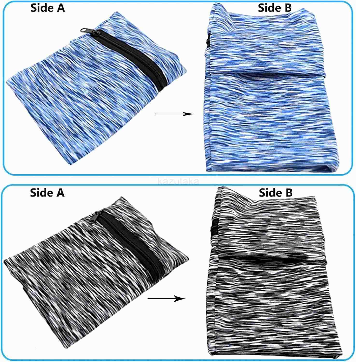 2PCS Outdoor Sports Wrist Wallet Breathable Absorbent Sweatband with Zippered Pocket Elastic BodyFitting Mini Arm Bag Securely Carry Cell Phone Keys C