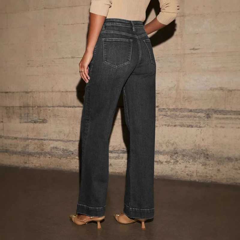 Womens New Europe and the United States HighWaisted Jeans Womens 2025 Spring Thin WideLeg Retro Temperament Straight Pants Z250910