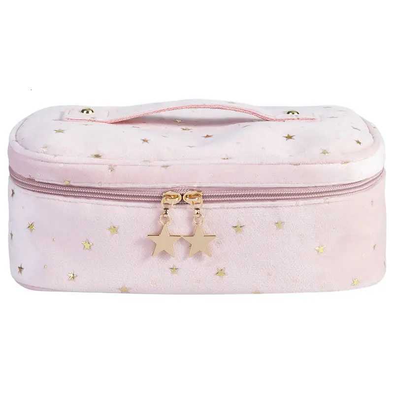 Women Luxury Velvet Cosmetic Bag Large Capacity Star Print Makeup Bag Portable Travel Wash Organizer Toiletries Storage CaseXJ250910