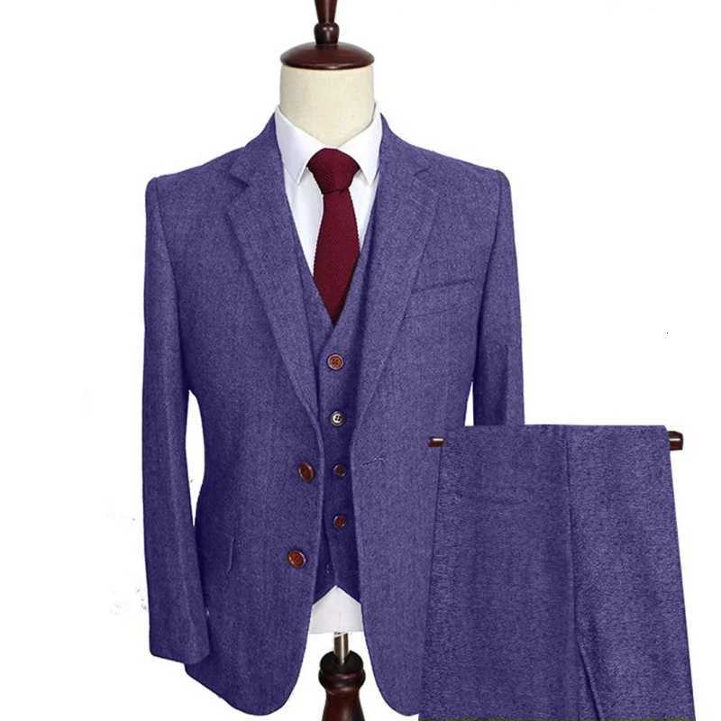 Men Suit 3 Pieces Army Green Tweed Formal Lapel Notch Regular Wedding Groom Banquet Work Tuxedos Set Jacket Vest With Pants W250910