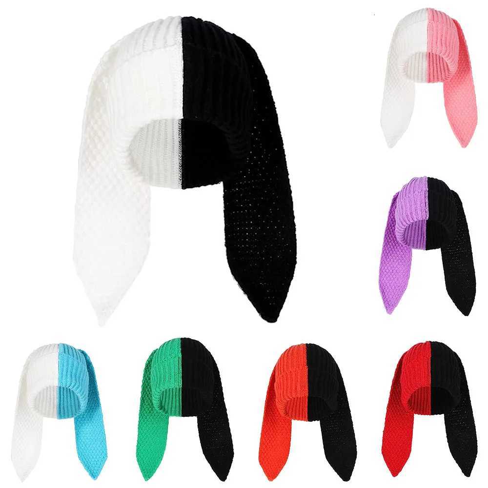 2023 Splicing colors Rabbit Ears Knitted Hat Niche Design Personality Fashion Hat Men Women Cute Warm Autumn and Winter Tide HatXJ250910