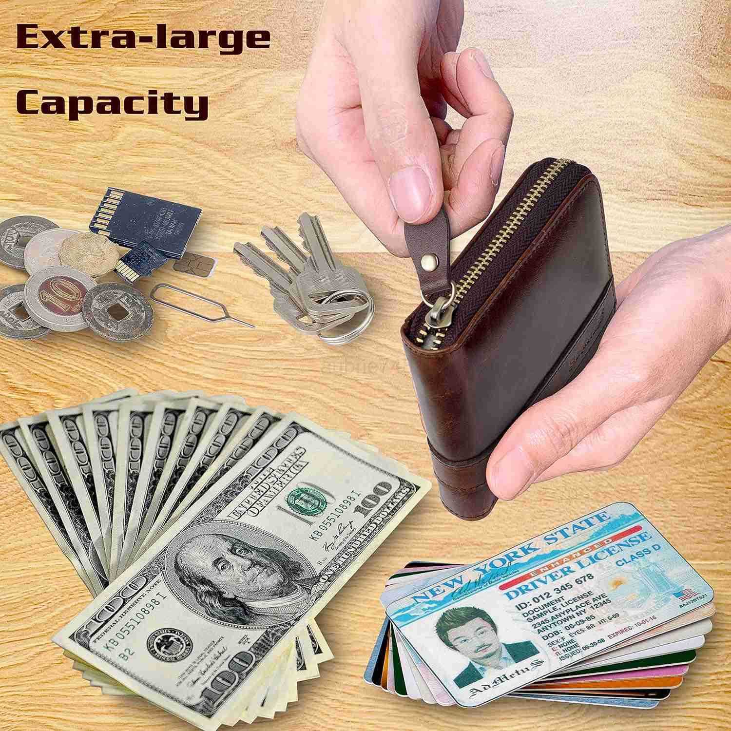 Mens Genuine Leather Short Ziparound Bifold WalletZ250910